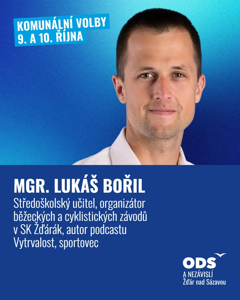 Kampaňová grafika kandidáta č. 4 Mgr. Lukáše Bořila